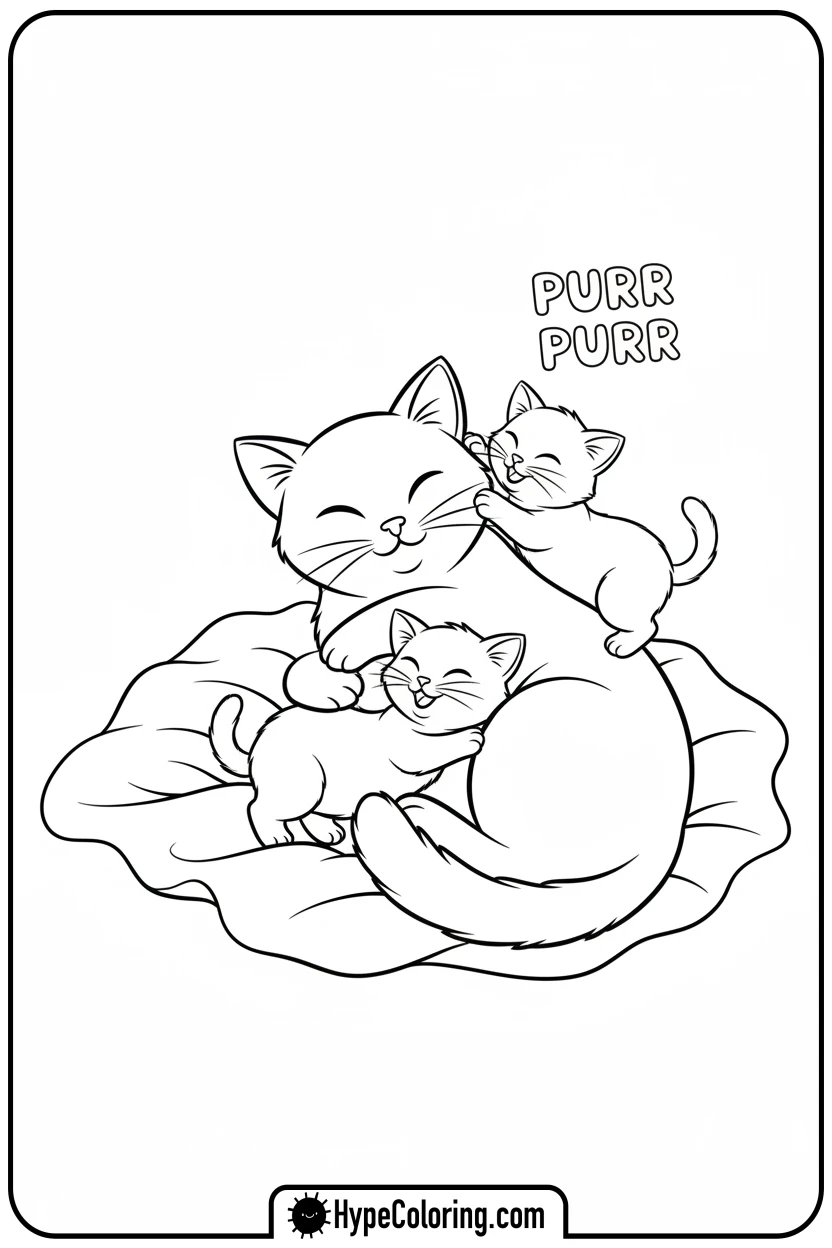 mother-cat-with-kittens - cat coloring pages