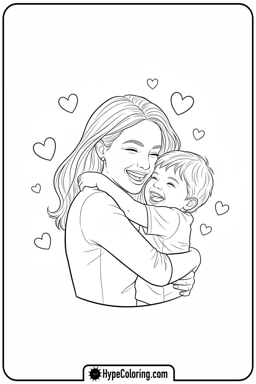 mother-and-child-hugging - happy mothers day coloring pages