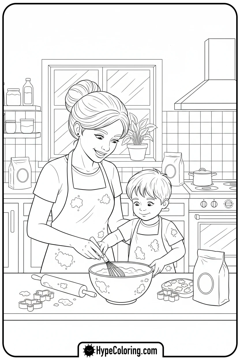 mother-and-child-baking - happy mothers day coloring pages