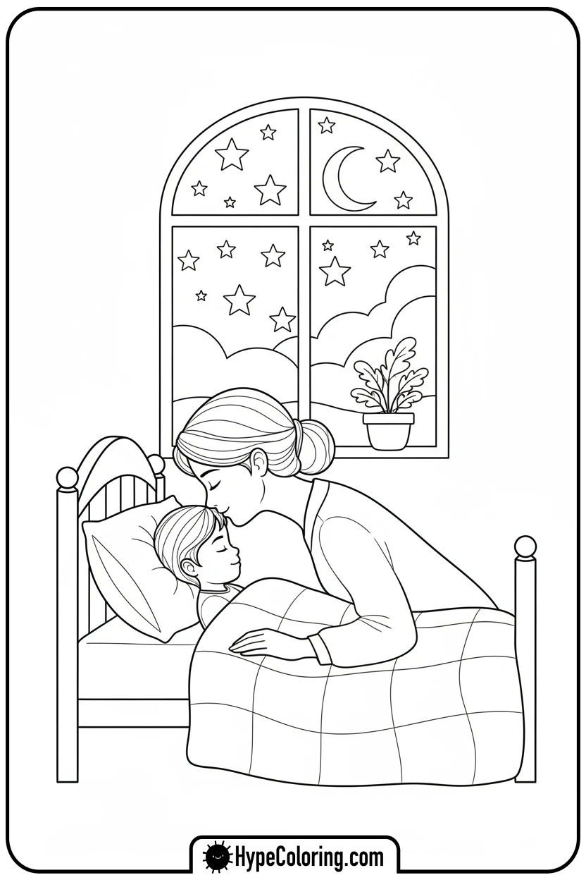mother-kissing-child-goodnight - happy mothers day coloring pages