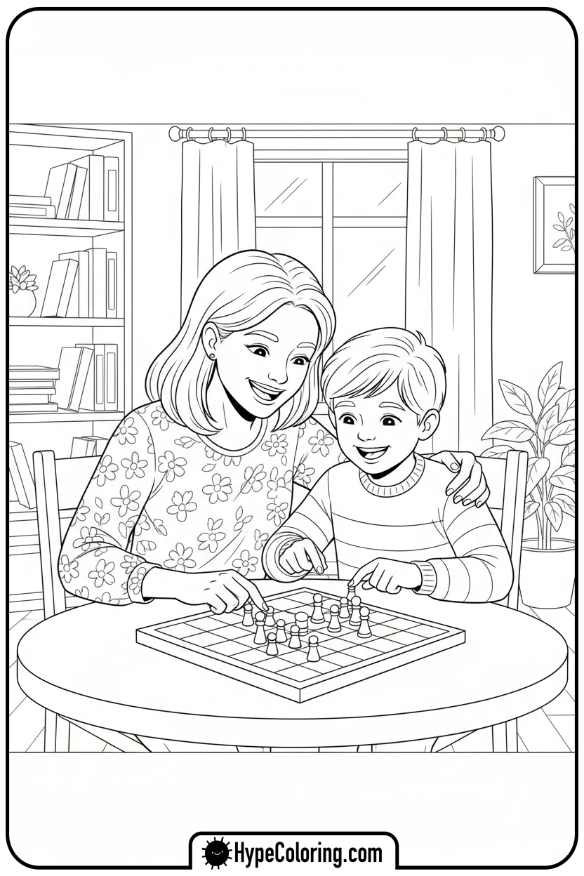 mother-and-child-playing-game - happy mothers day coloring pages