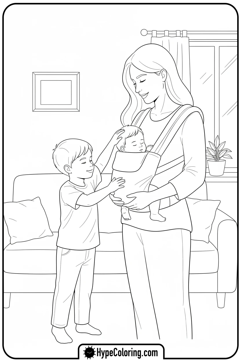 mother-with-baby-and-child - happy mothers day coloring pages