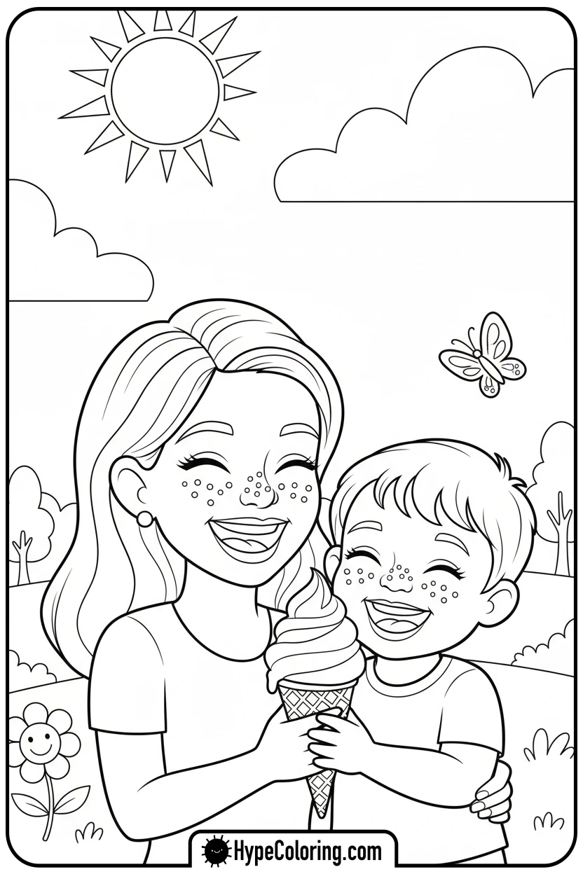 mother-and-child-eating-ice-cream - happy mothers day coloring pages