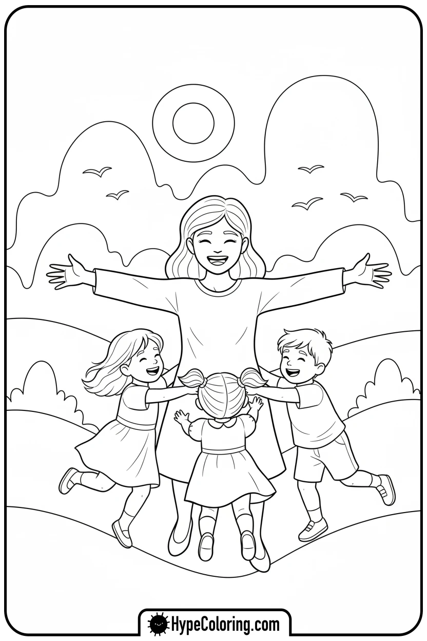 mother-inviting-group-hug - happy mothers day coloring pages