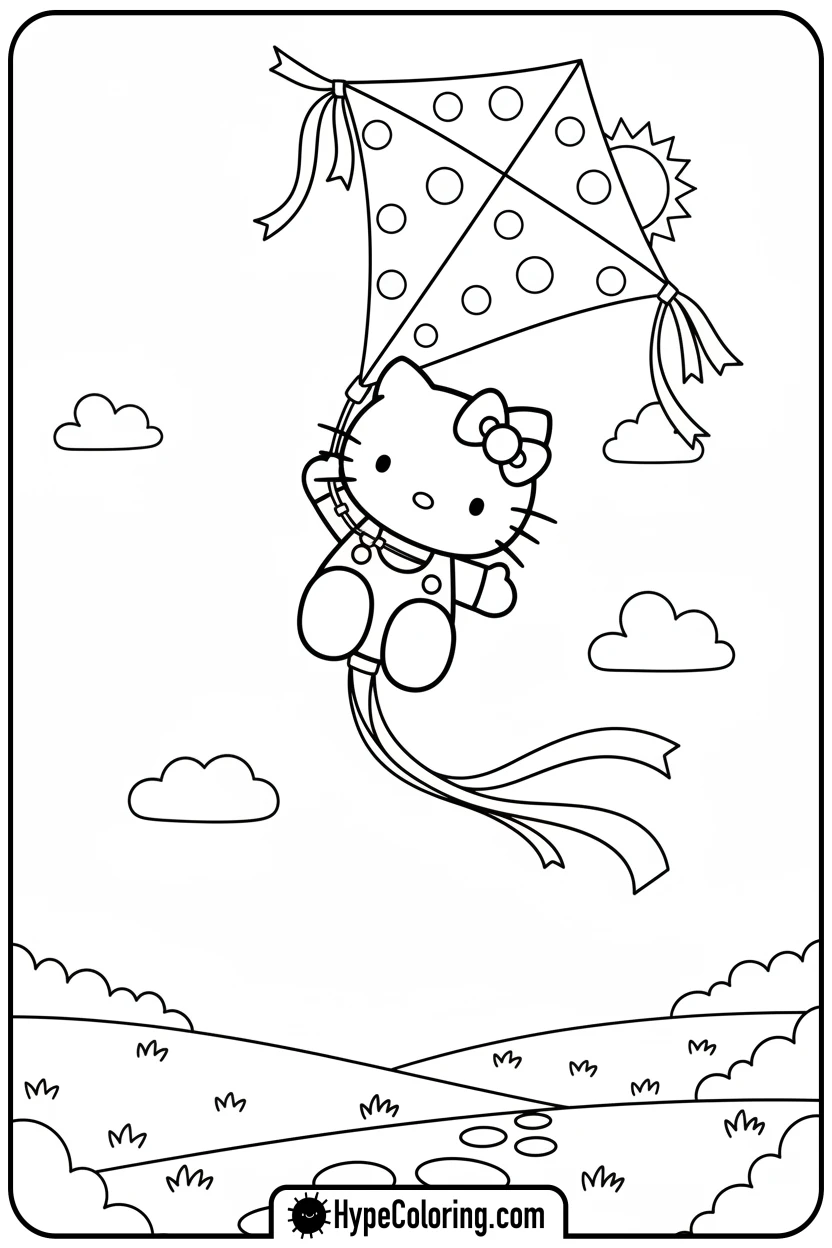 hello-kitty-flying-kite - hello kitty coloring pages printable