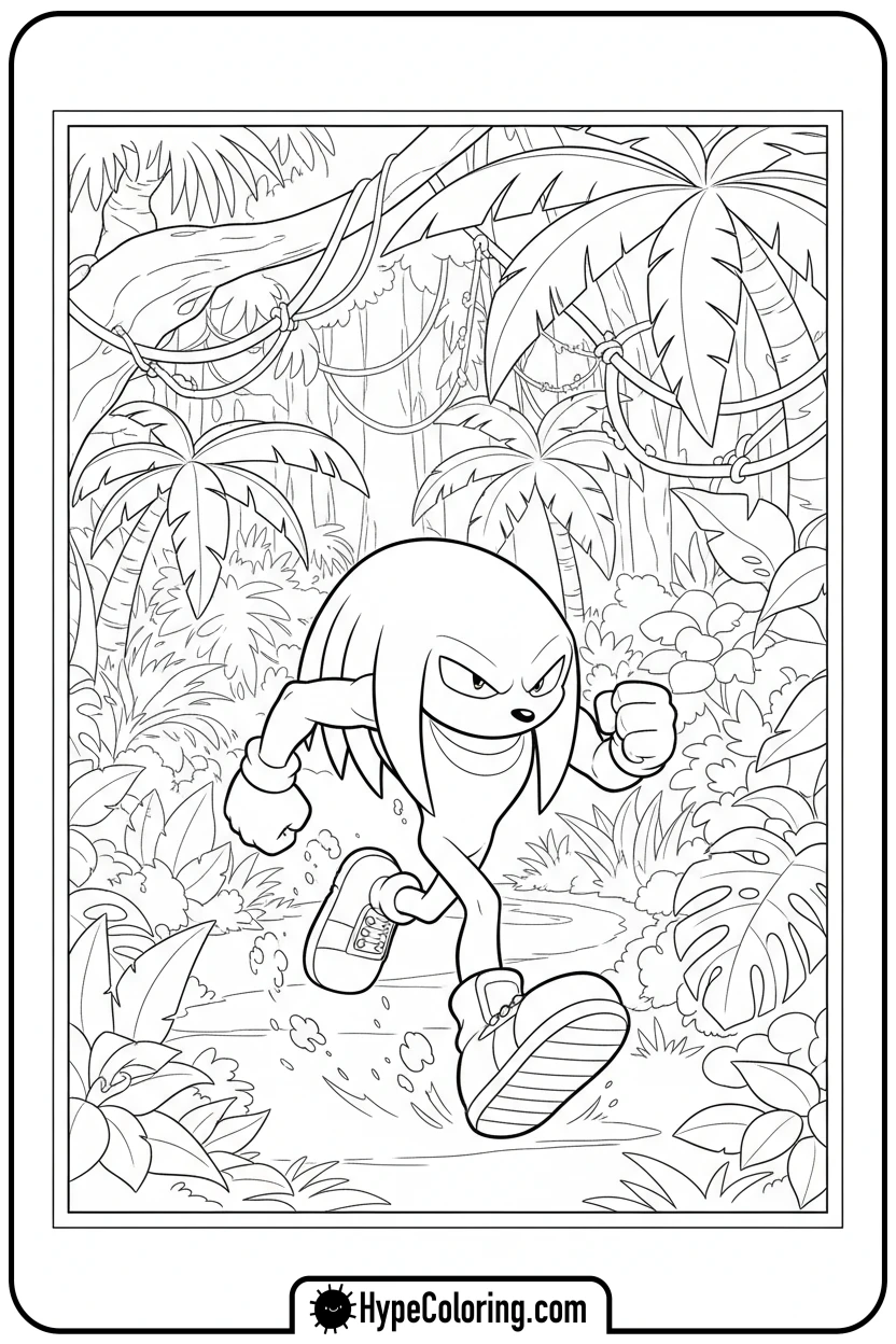 knuckles-running-through-jungle - knuckles coloring page