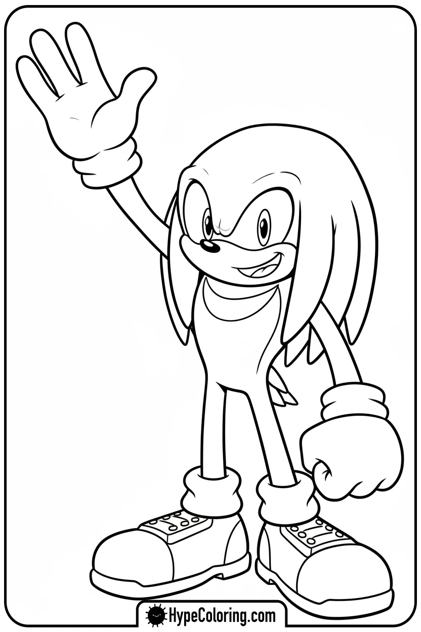 knuckles-waving-cheerfully - knuckles coloring page
