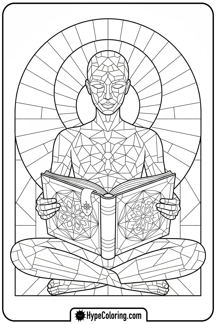 stained-glass-figure-reading - stained glass coloring pages