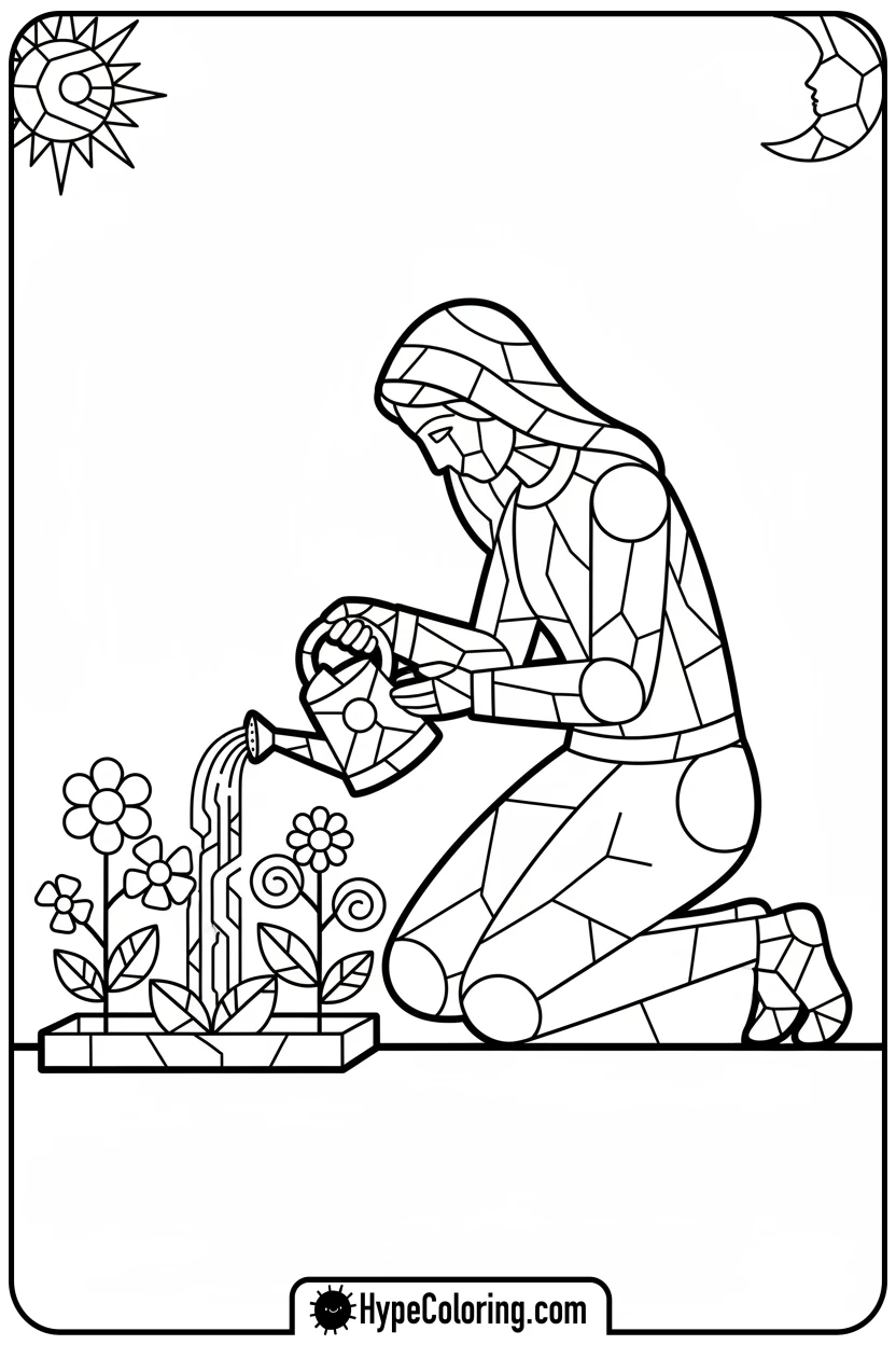 stained-glass-figure-gardening - stained glass coloring pages
