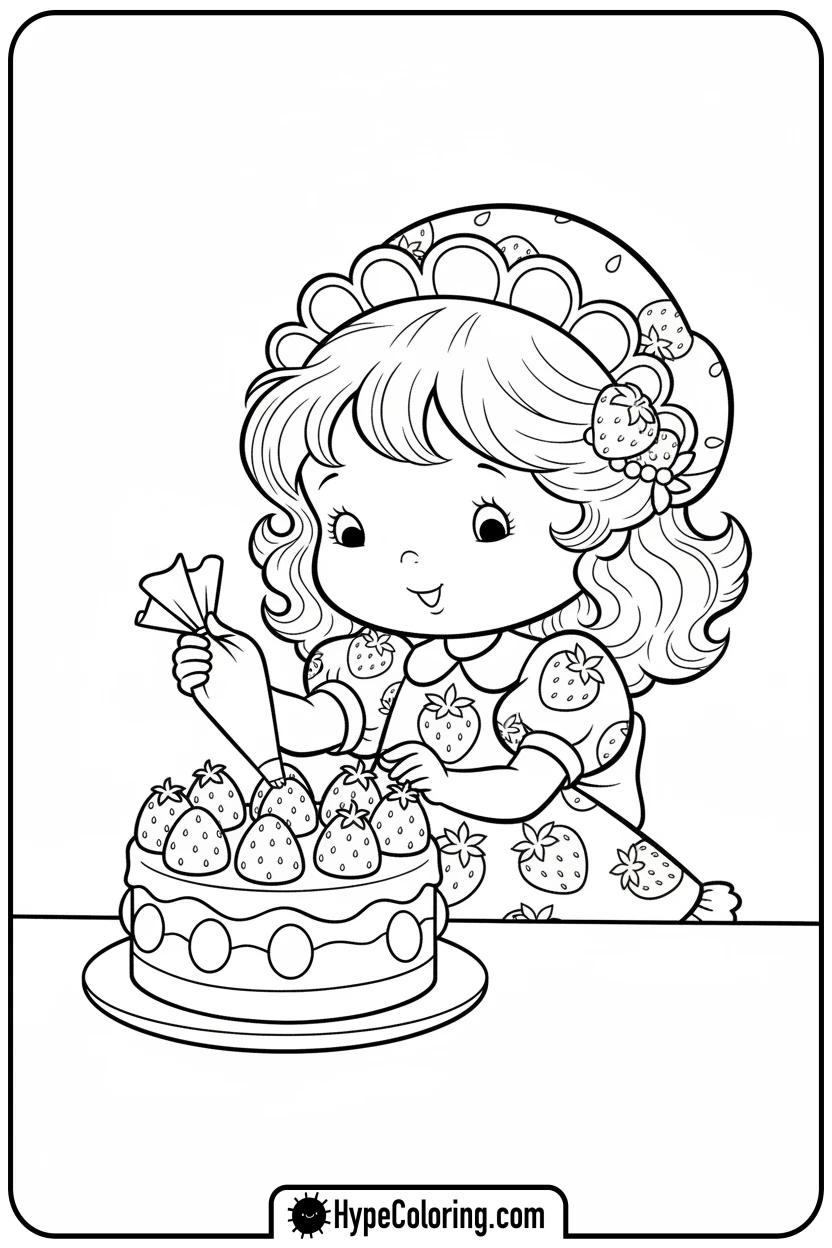 strawberry-shortcake-decorating-cake - strawberry shortcake coloring page