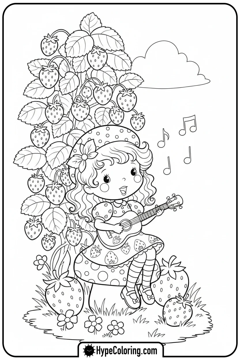 strawberry-shortcake-playing-ukulele - strawberry shortcake coloring page