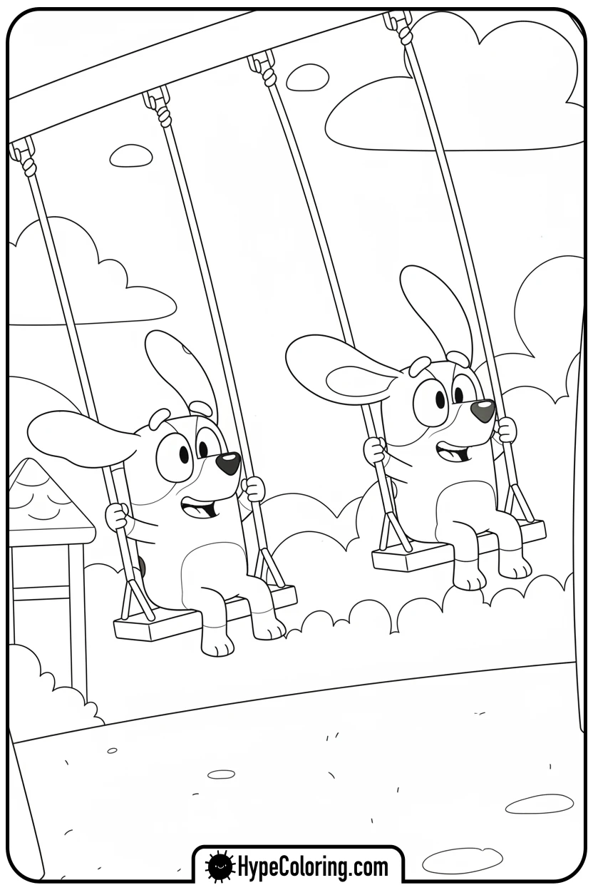 bluey-and-bingo-on-swings - bluey and bingo coloring pages
