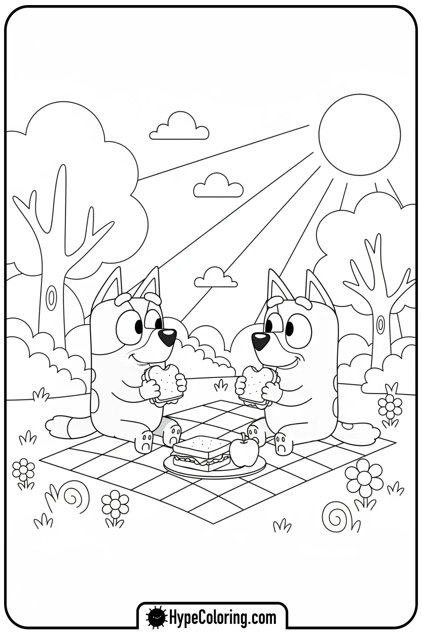 bluey-and-bingo-picnic - bluey and bingo coloring pages