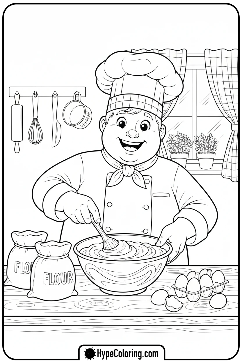 character-baking-in-a-kitchen - bobbie goods coloring page