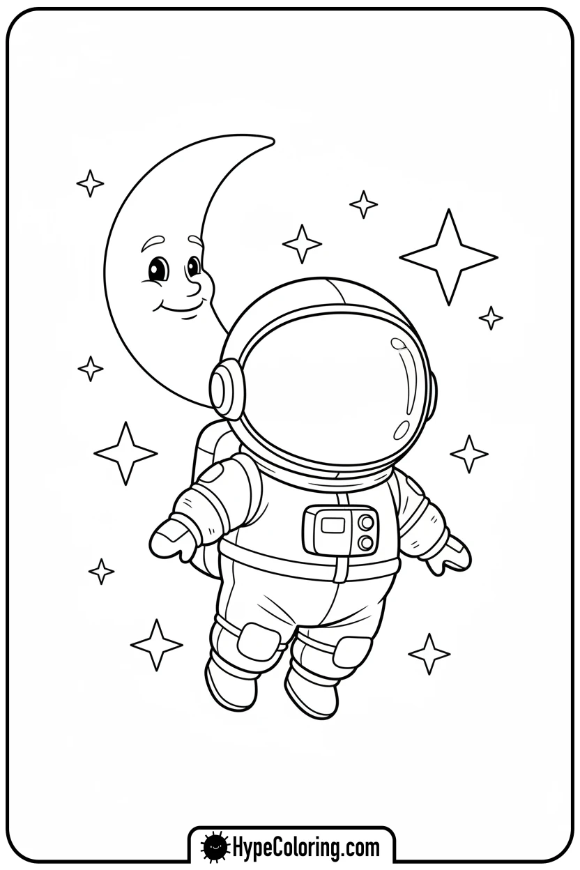 astronaut-character-in-space - bobbie goods coloring page