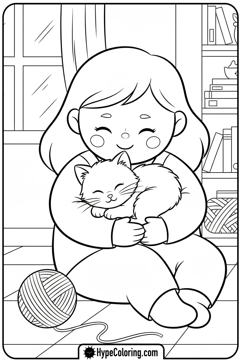 character-hugging-a-kitten - bobbie goods coloring page