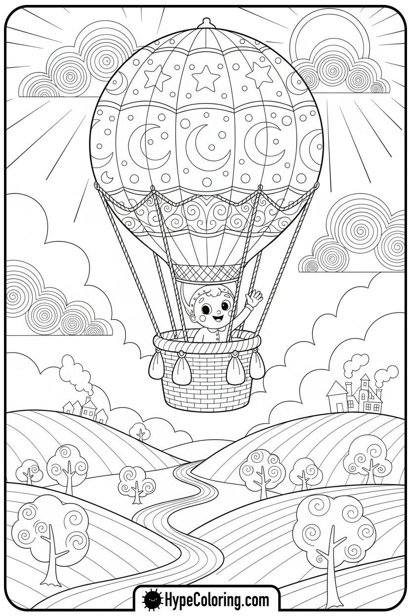 character-in-a-hot-air-balloon - bobbie goods coloring page