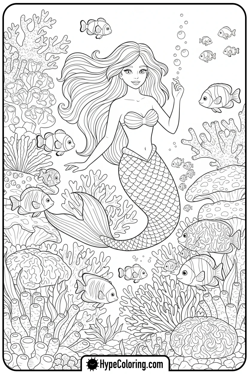 mermaid-swimming-underwater - bobbie goods coloring page
