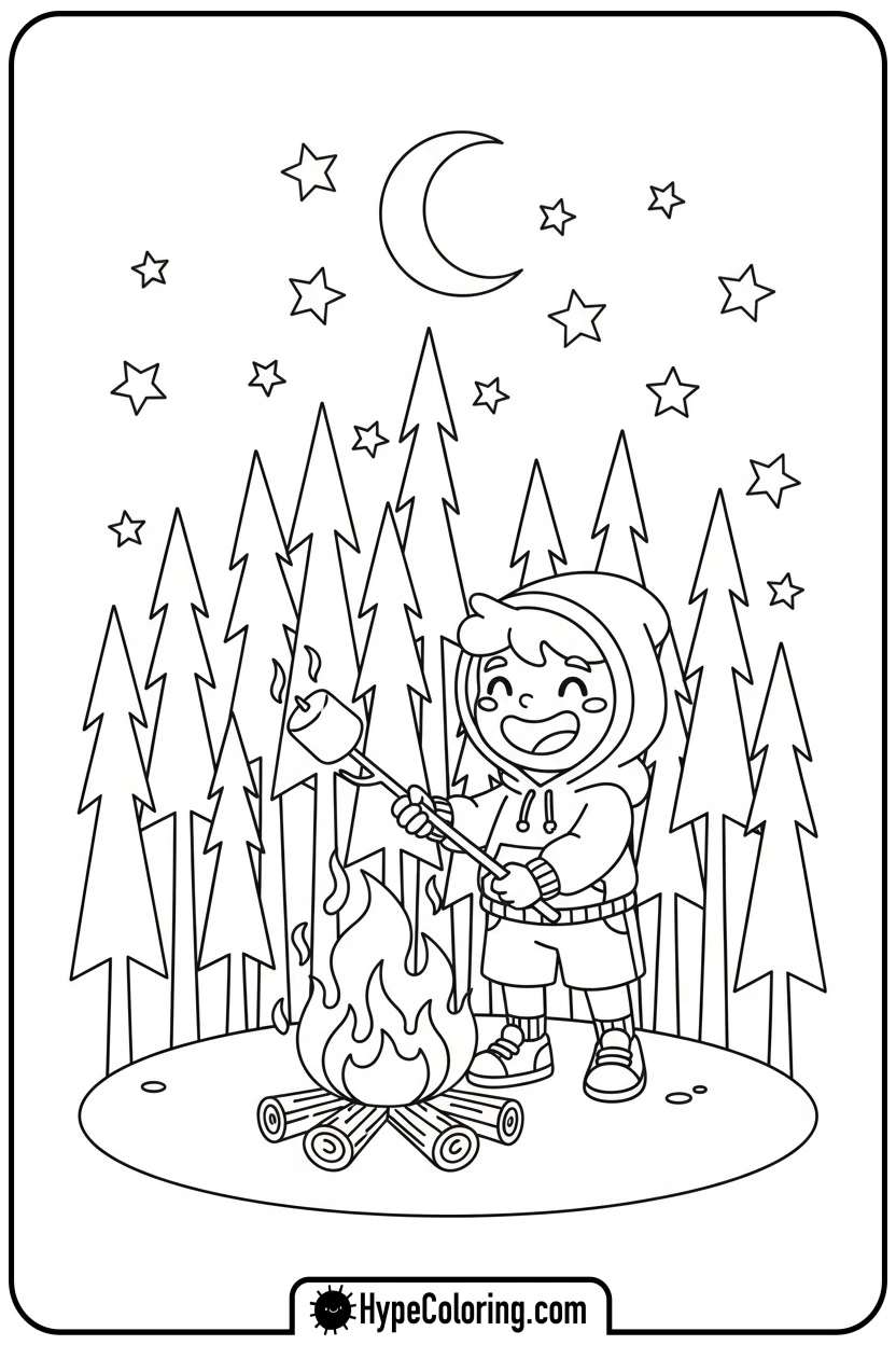 character-roasting-marshmallows - bobbie goods coloring page