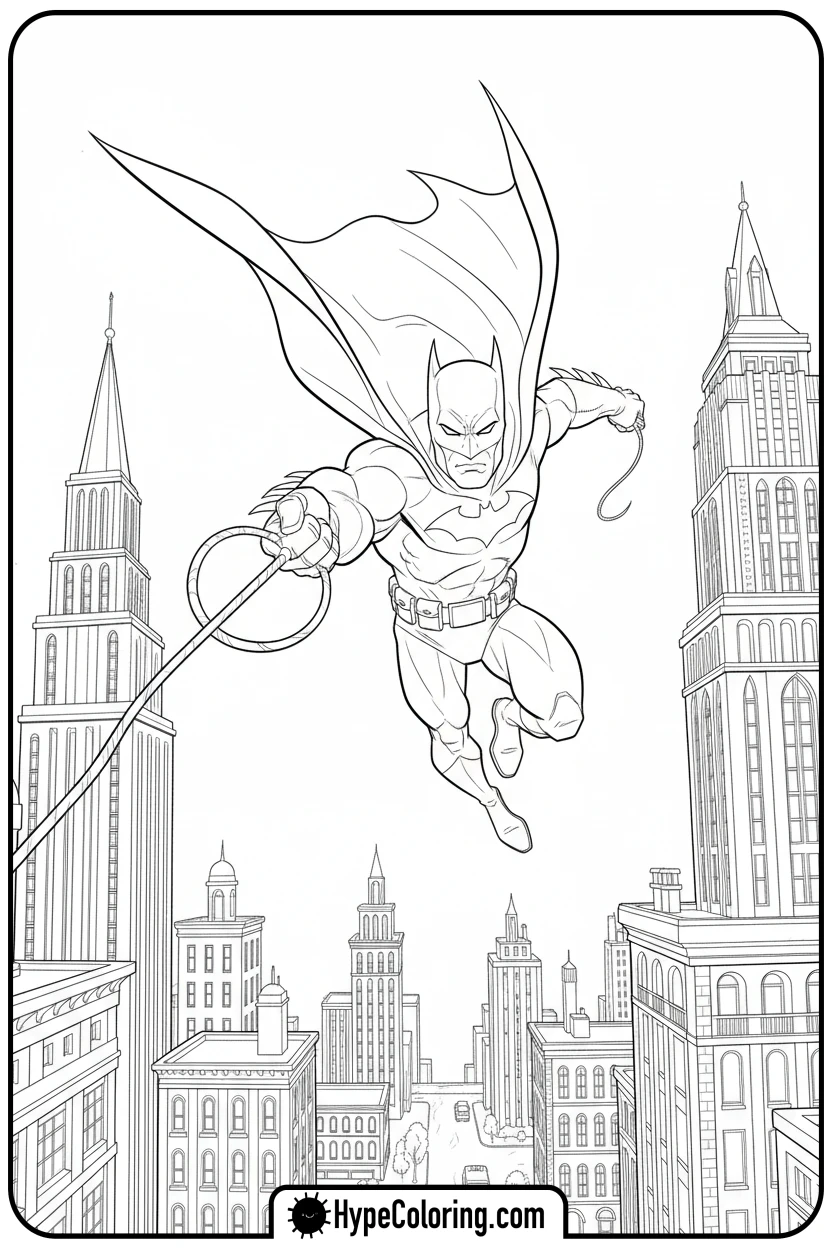 batman-swinging-with-grappling-hook - coloring batman pages