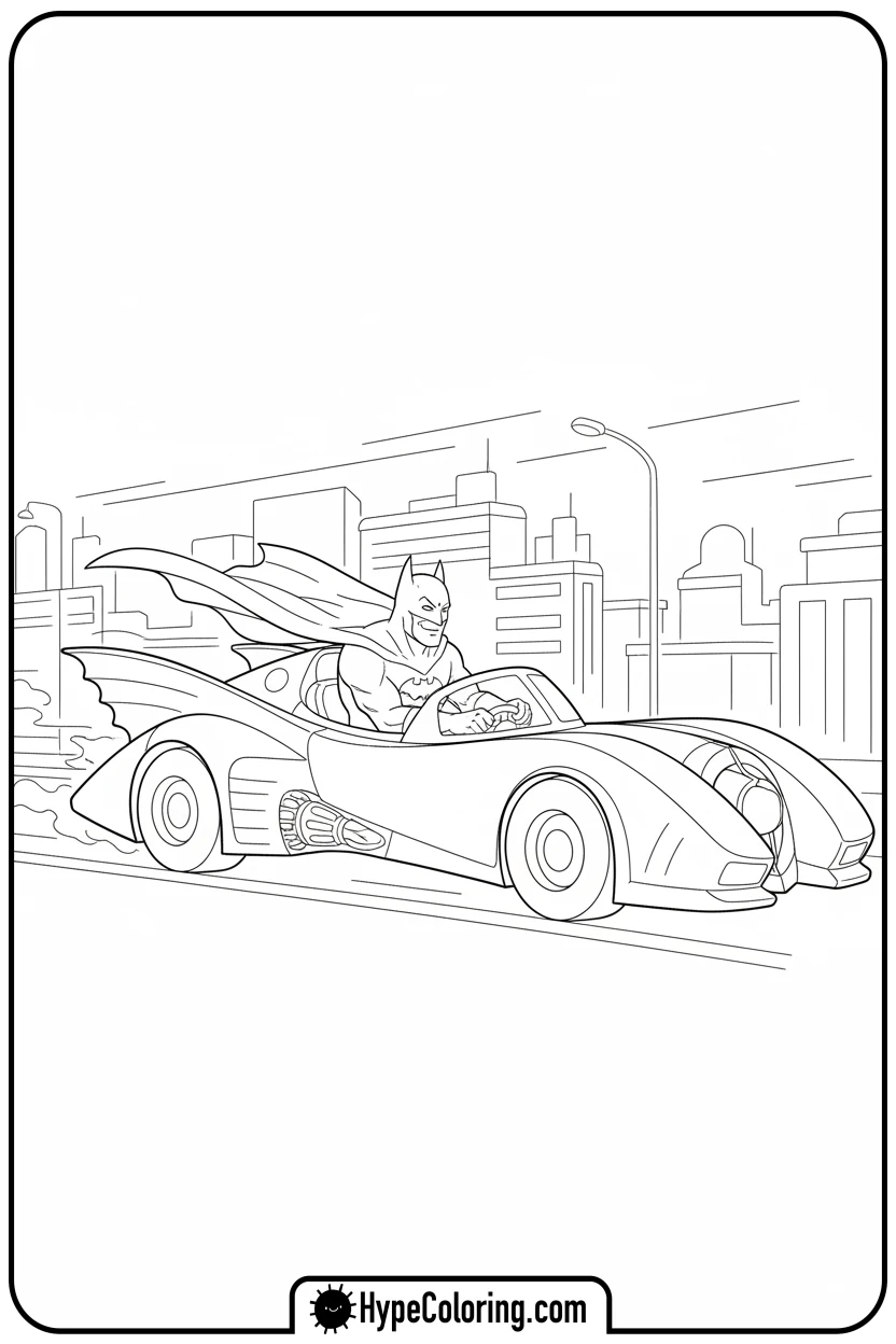 batman-driving-the-batmobile - coloring batman pages
