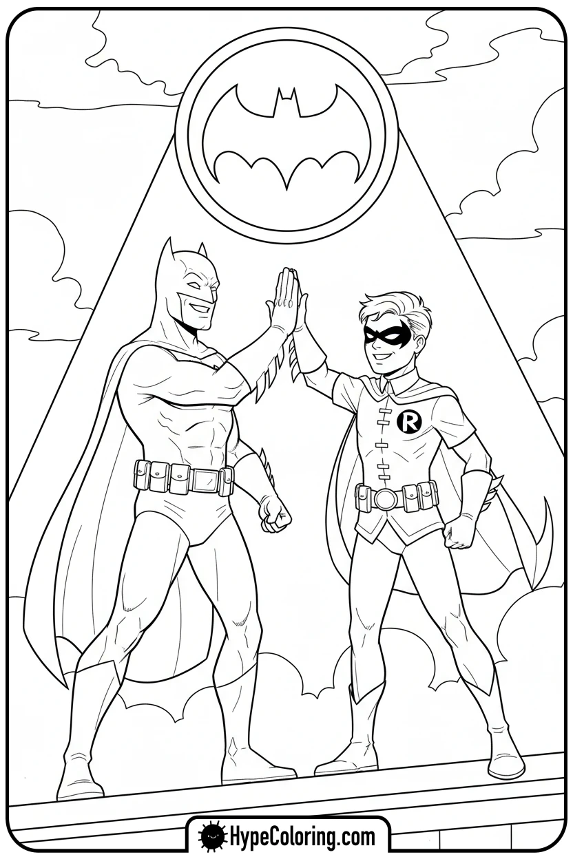 batman-and-robin-high-fiving - coloring batman pages