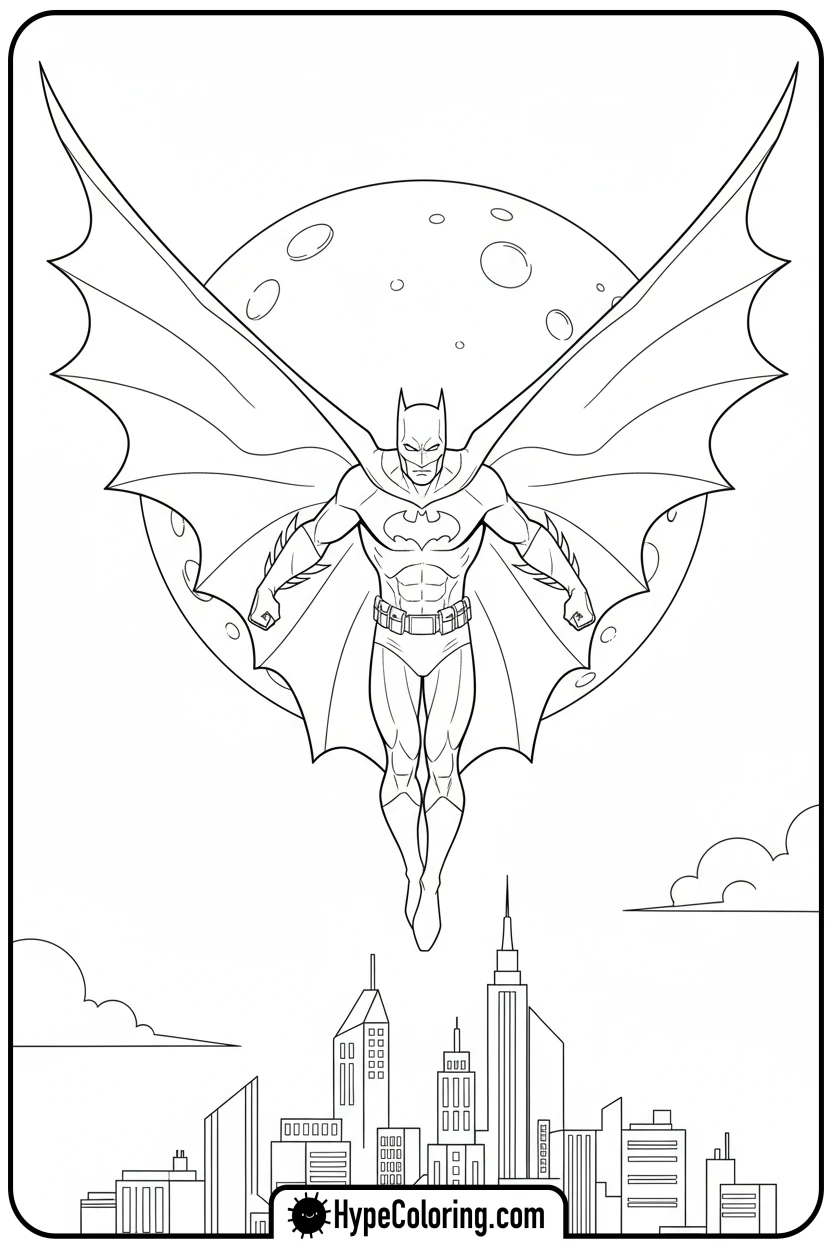 batman-gliding-with-cape-open - coloring batman pages