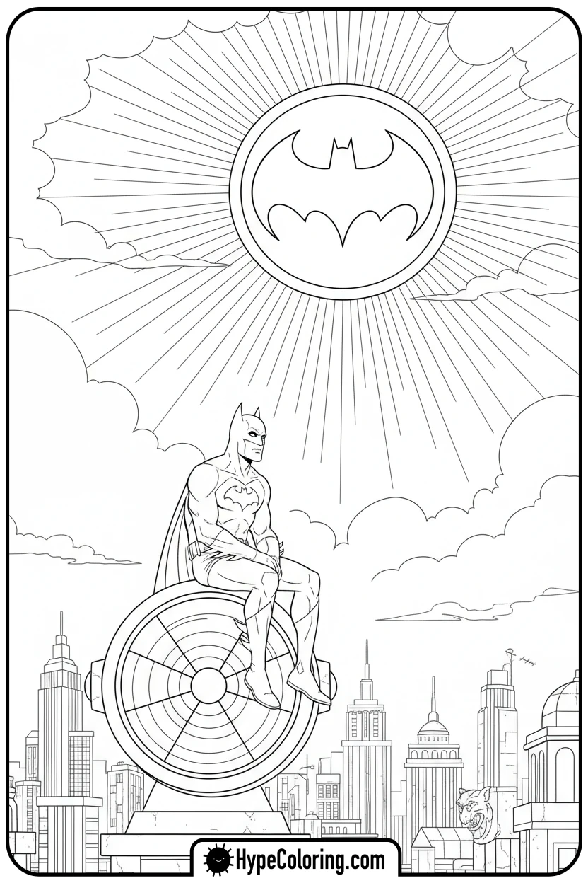 batman-sitting-on-bat-signal - coloring batman pages