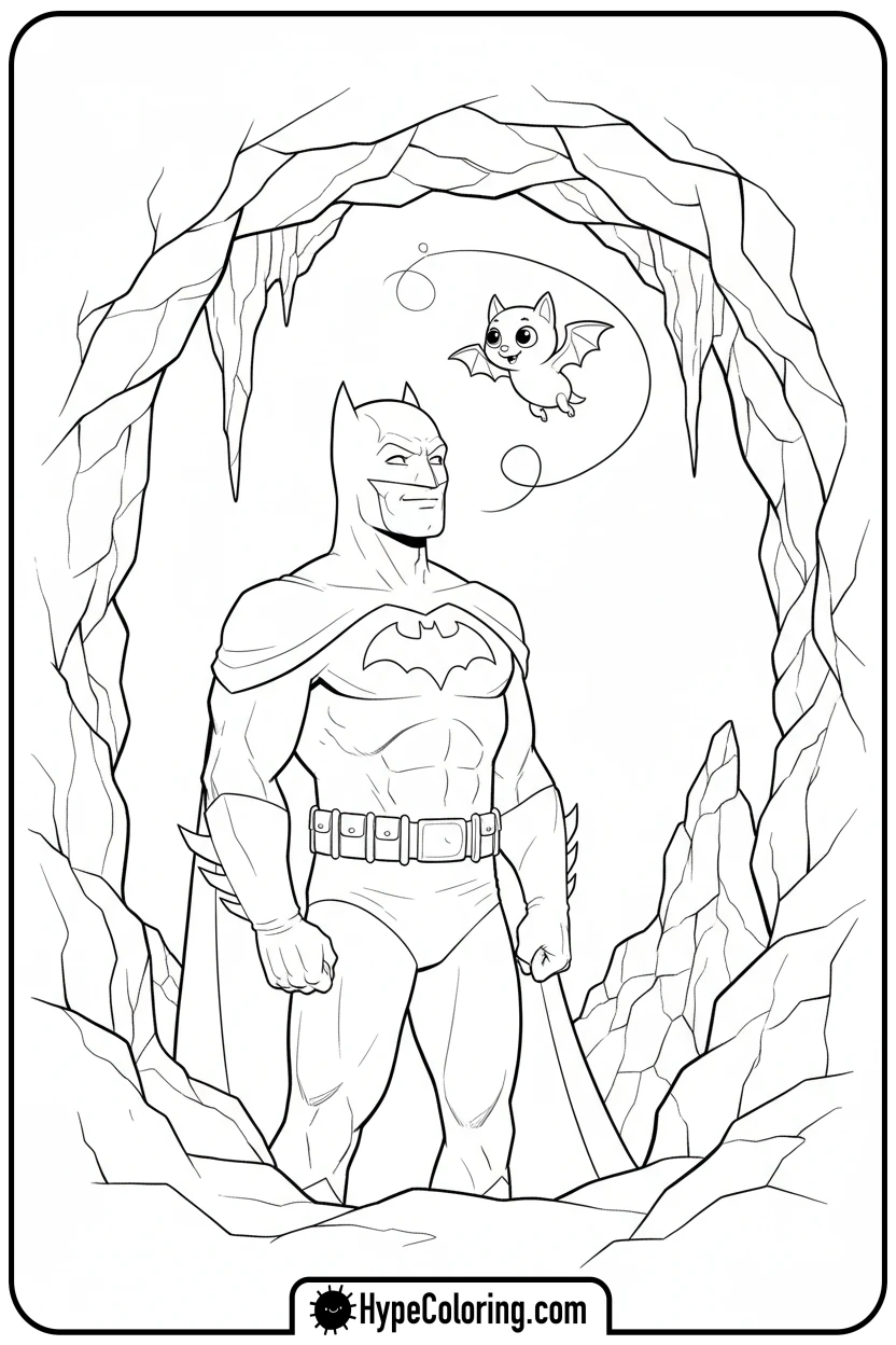 batman-with-a-friendly-bat - coloring batman pages