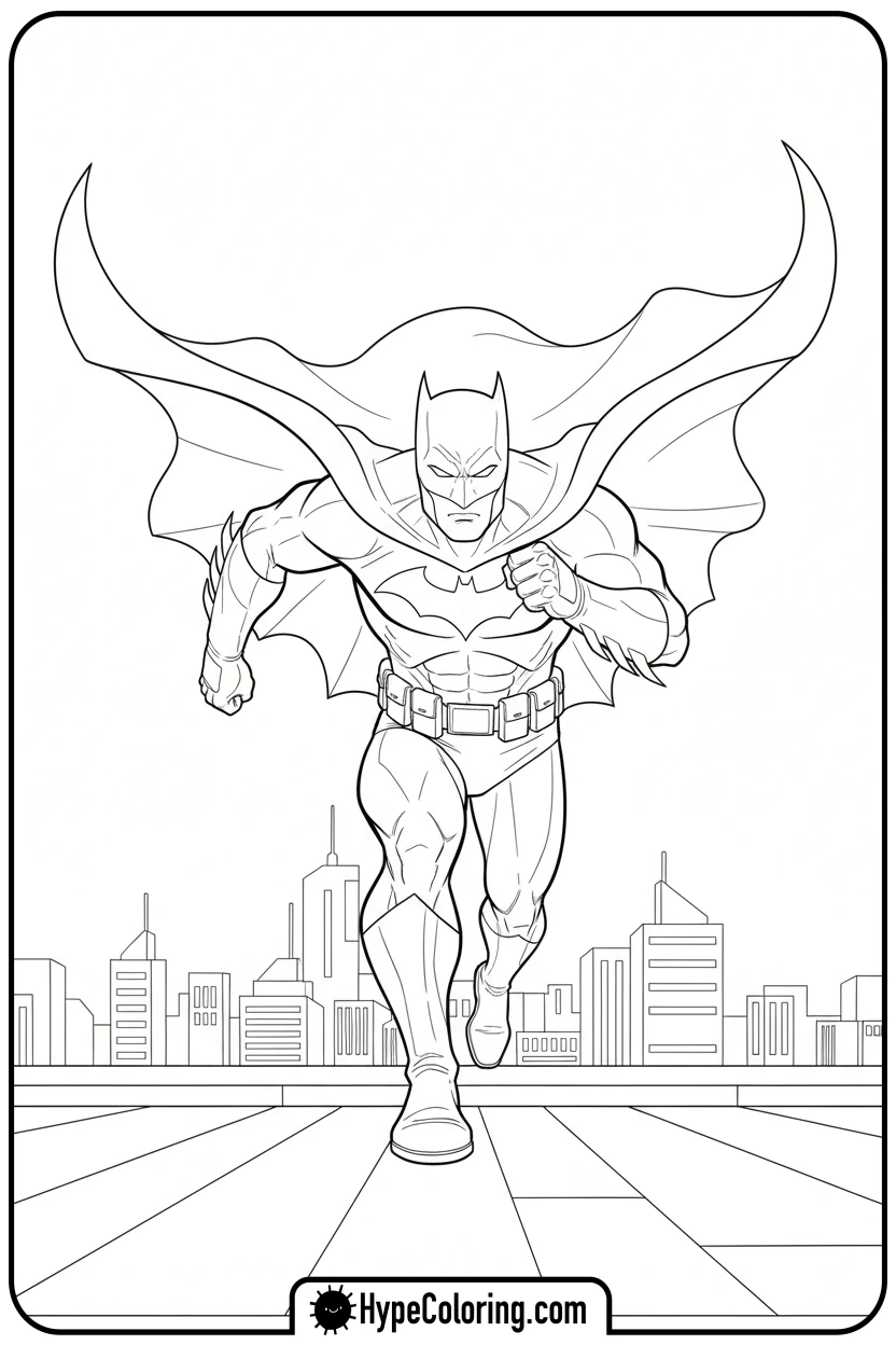batman-running-on-a-rooftop - coloring batman pages