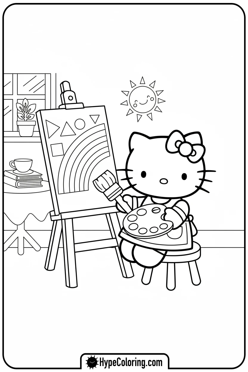 hello-kitty-painting-a-rainbow - Hello Kitty Pixel Art Coloring Pages