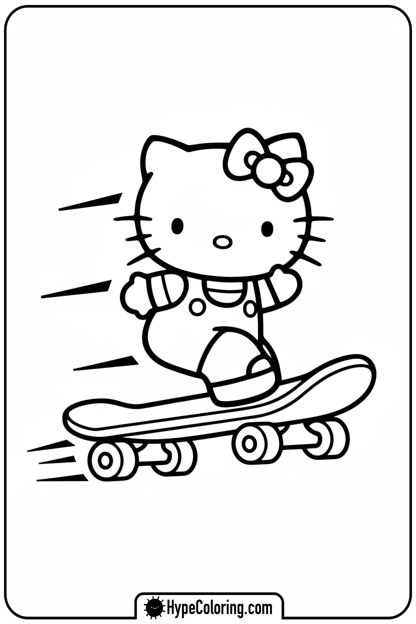 hello-kitty-skateboarding - Hello Kitty Pixel Art Coloring Pages