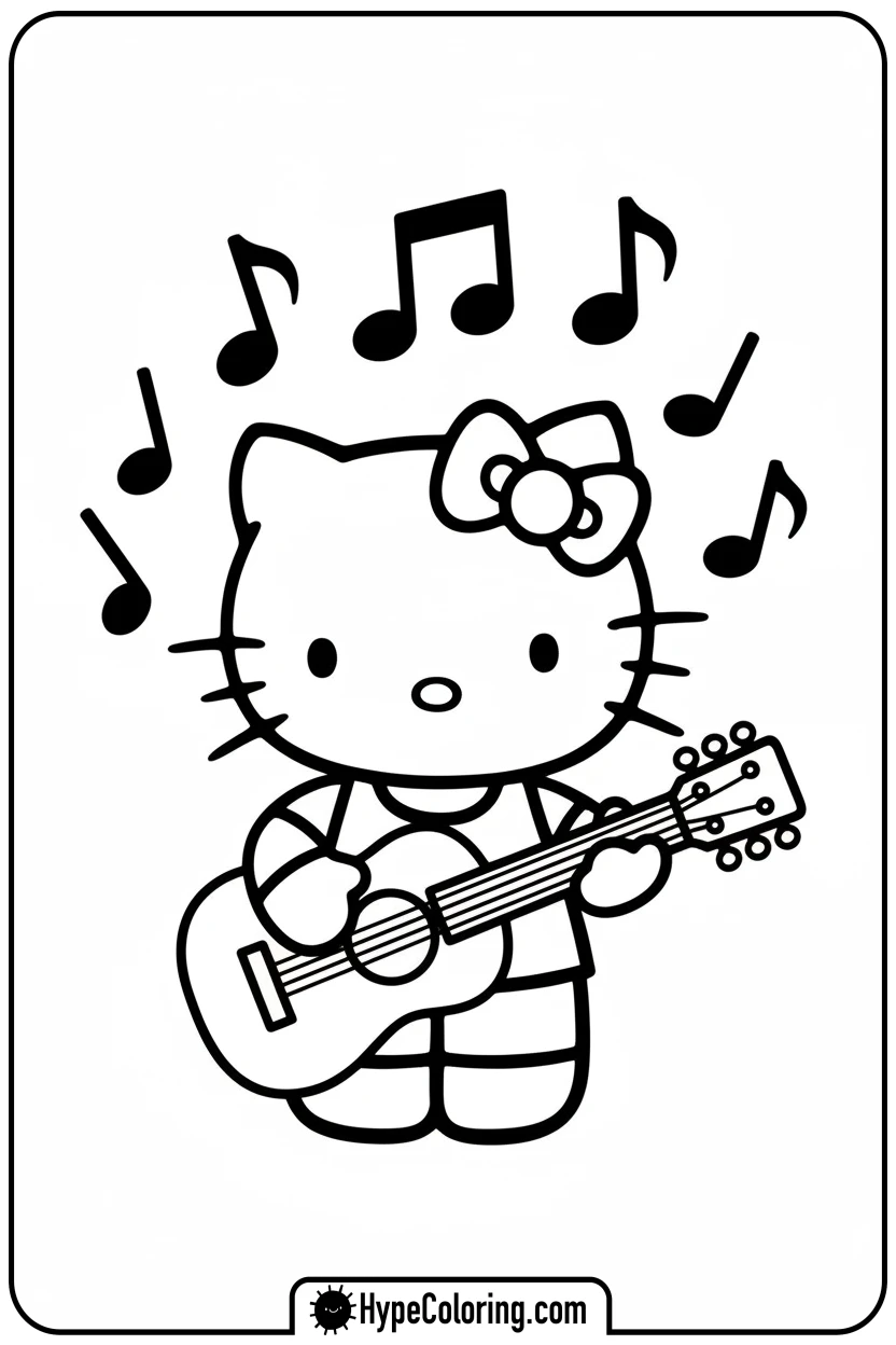 hello-kitty-playing-guitar - Hello Kitty Pixel Art Coloring Pages