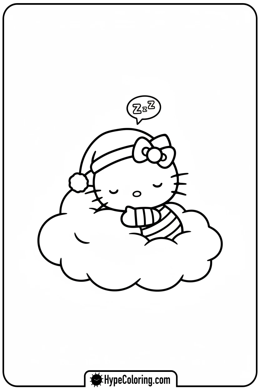 hello-kitty-sleeping-on-a-cloud - Hello Kitty Pixel Art Coloring Pages