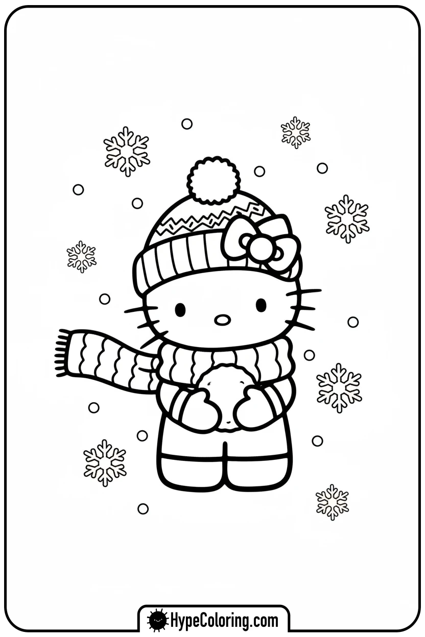 hello-kitty-playing-with-snow - Hello Kitty Pixel Art Coloring Pages