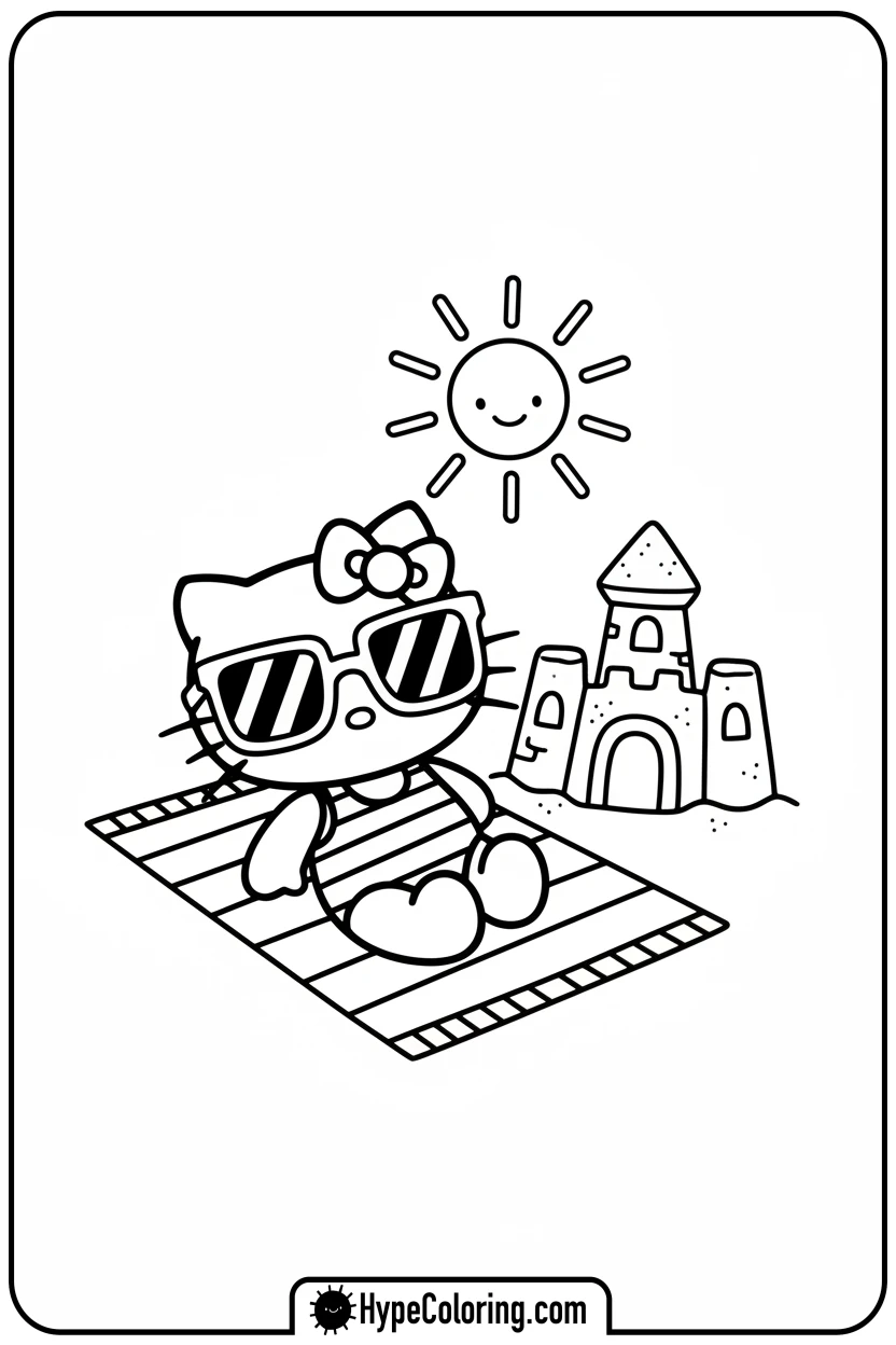 hello-kitty-at-the-beach - Hello Kitty Pixel Art Coloring Pages