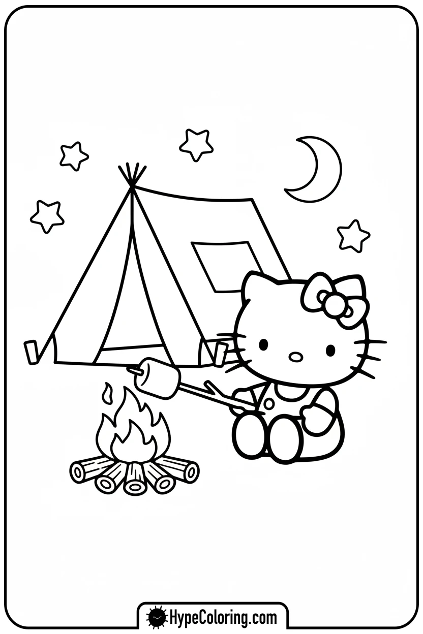 hello-kitty-camping - Hello Kitty Pixel Art Coloring Pages