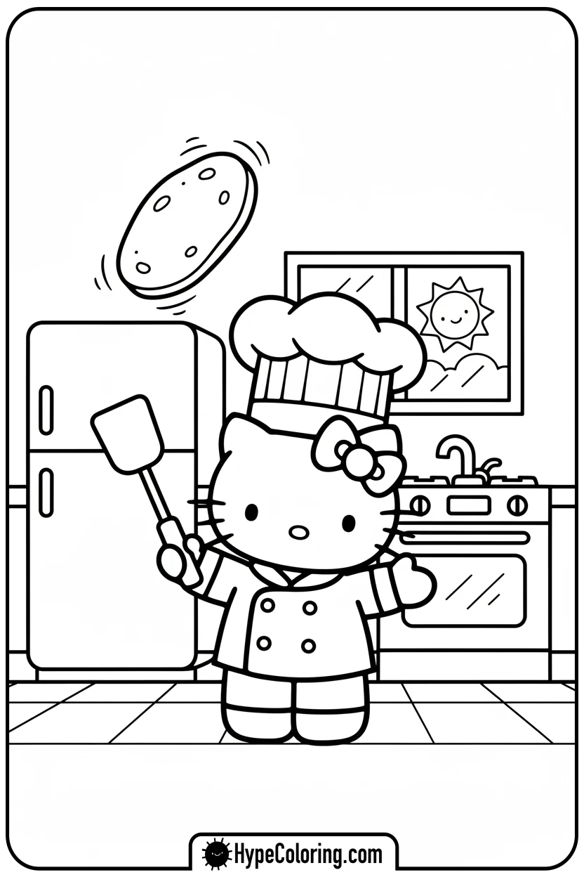 hello-kitty-flipping-pancake - Hello Kitty Pixel Art Coloring Pages