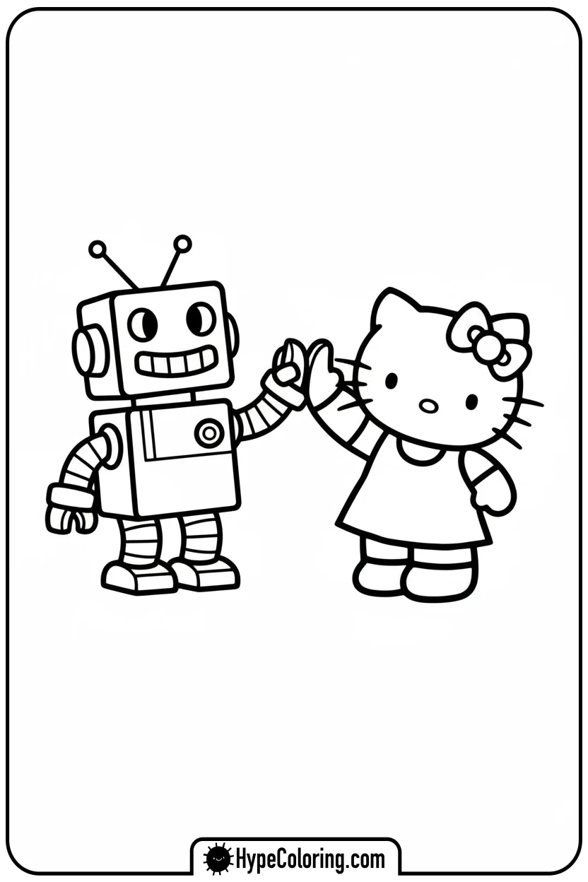 hello-kitty-high-fiving-robot - Hello Kitty Pixel Art Coloring Pages