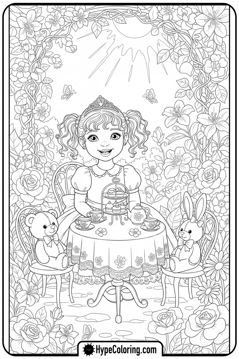 girl-s-garden-tea-party - Little Girly Corner Coloring Pages