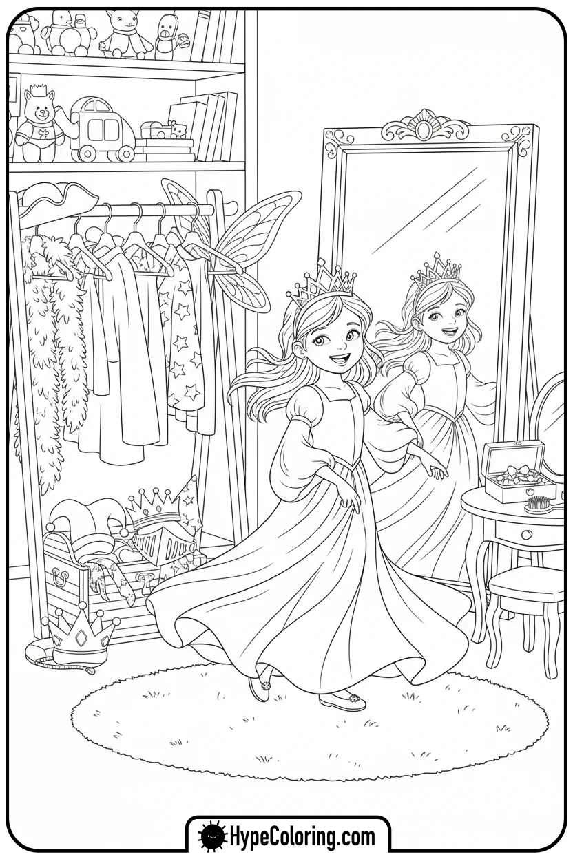 girl-twirling-in-princess-dress - Little Girly Corner Coloring Pages
