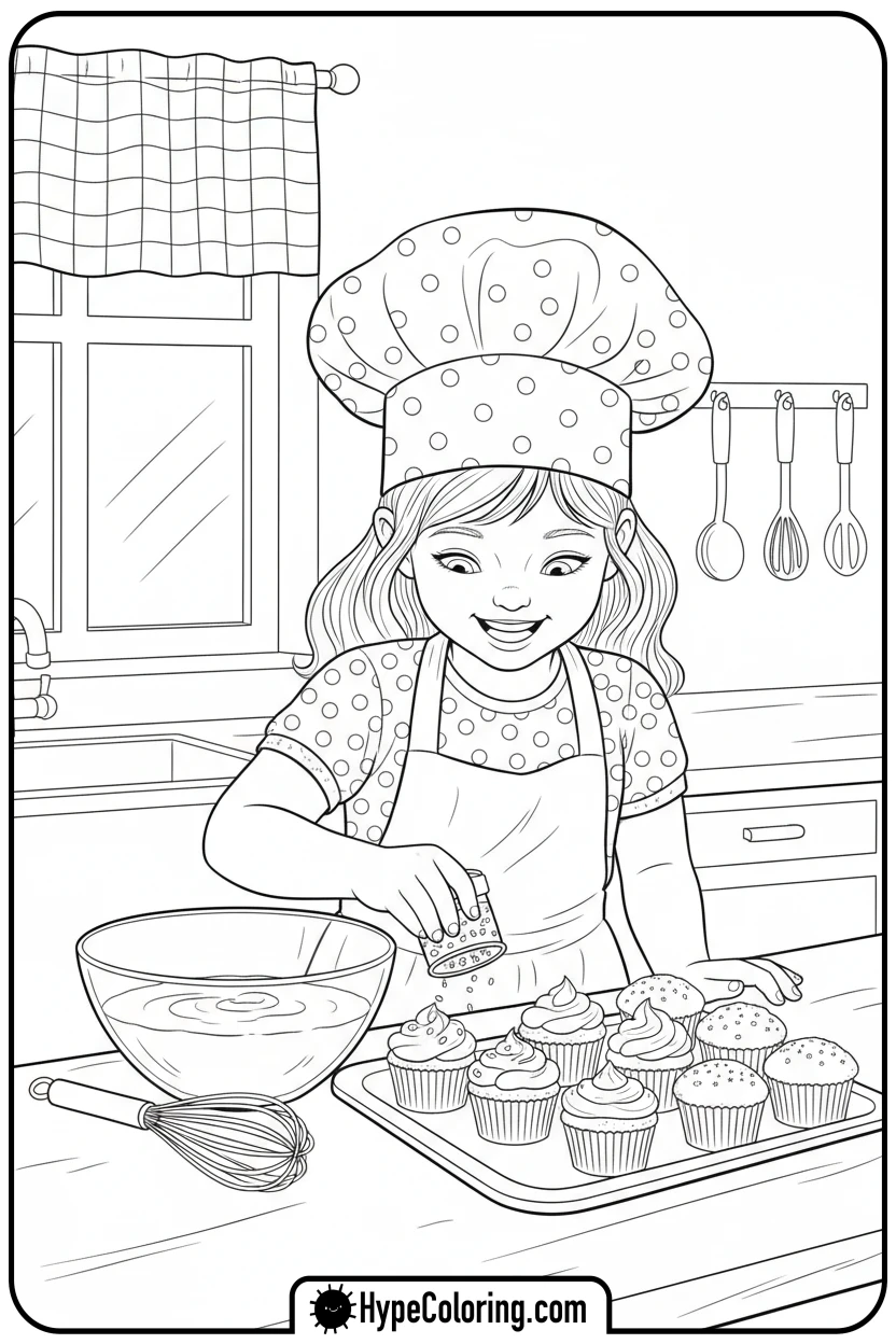 girl-decorating-cupcakes - Little Girly Corner Coloring Pages