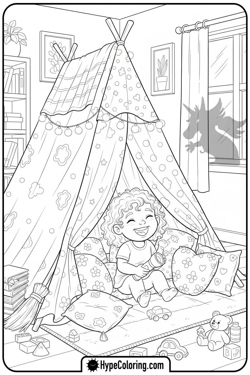girl-peeking-from-blanket-fort - Little Girly Corner Coloring Pages