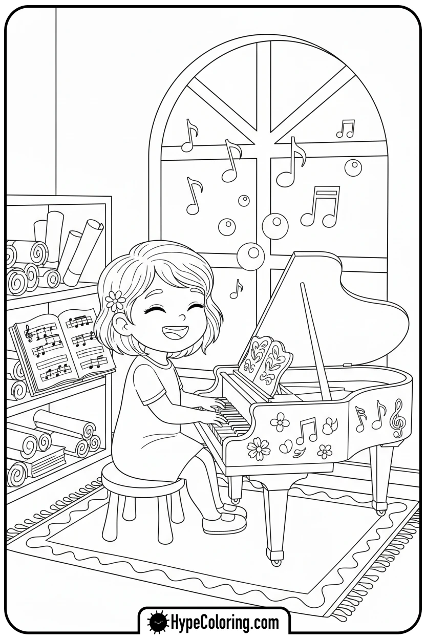 girl-playing-toy-instrument - Little Girly Corner Coloring Pages