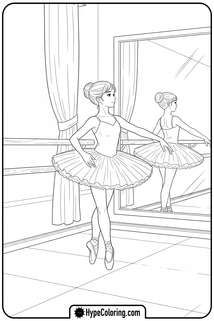 girl-practicing-ballet - Little Girly Corner Coloring Pages