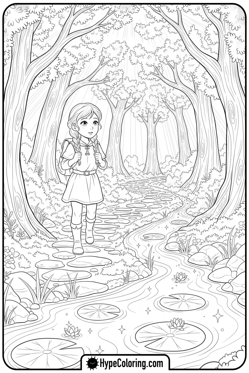 girl-walking-on-magical-path - Little Girly Corner Coloring Pages