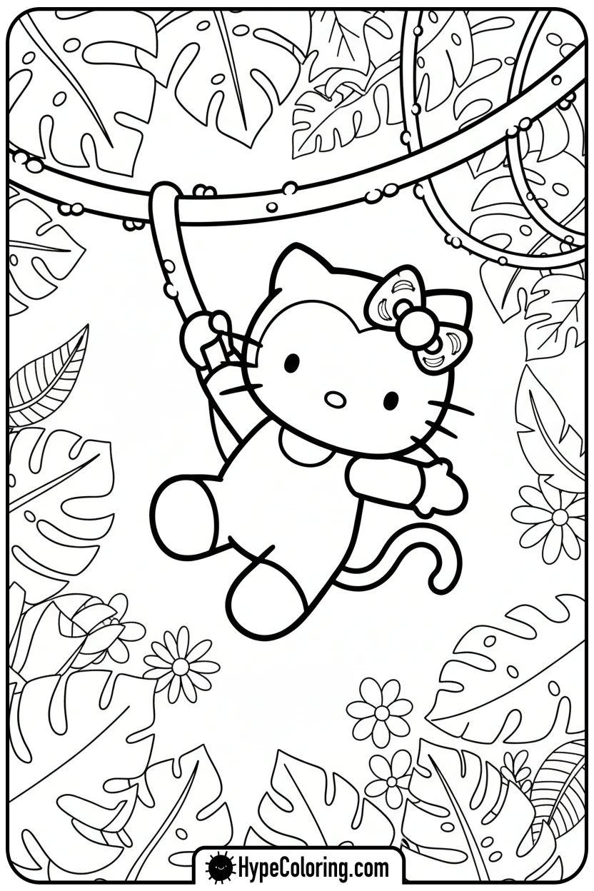 hello-kitty-monkey-trace-swinging-on-vine - Hello Kitty Monkey Trace