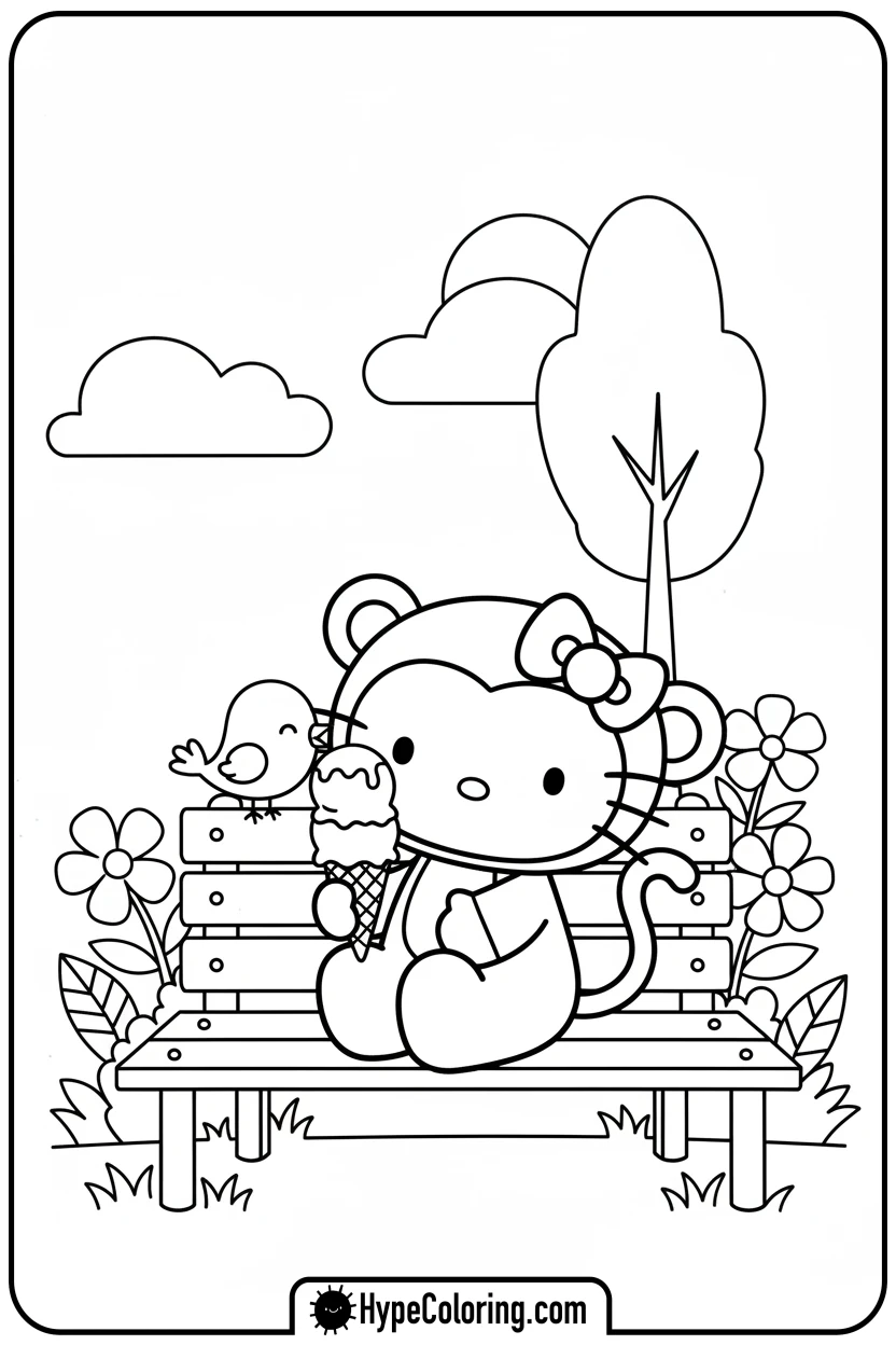 hello-kitty-monkey-trace-sharing-ice-cream - Hello Kitty Monkey Trace