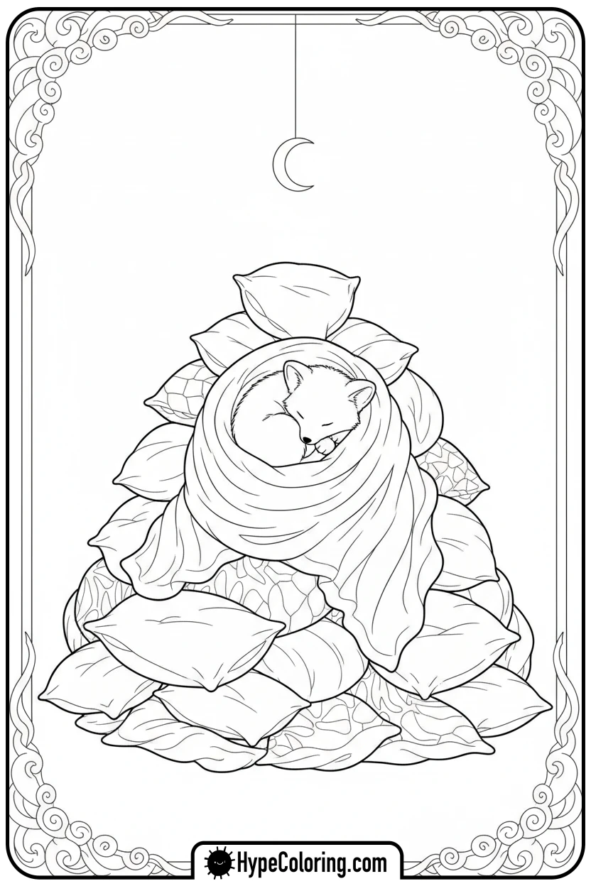 cozy-sleeping-on-pillows - cozy corner coloring page