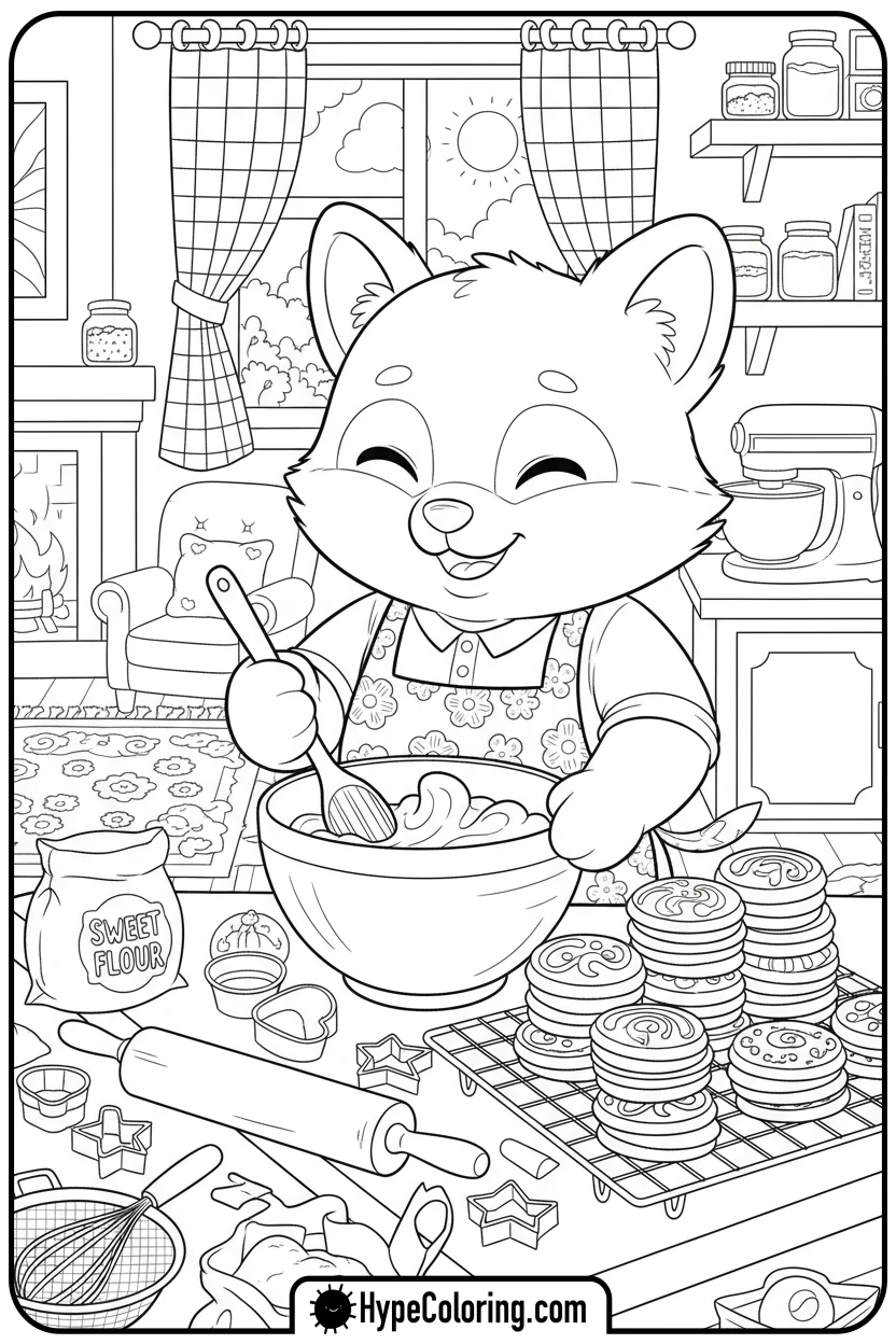 cozy-baking-cookies - cozy corner coloring page